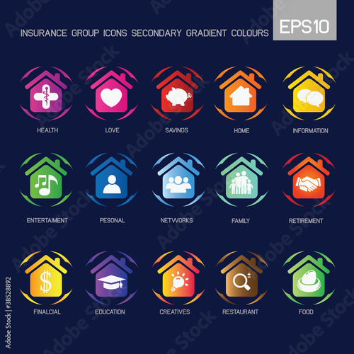Home - Insurance group icons secondary gradient colourful