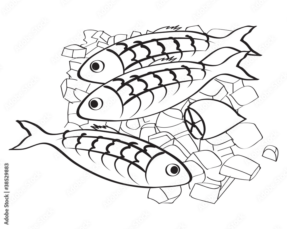 Obraz premium Vector fresh fish and lemon on the ice