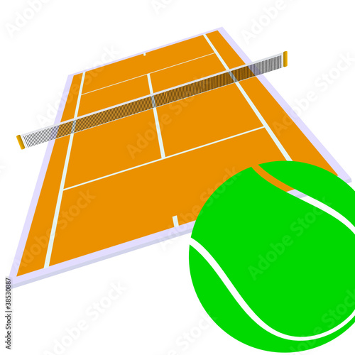 tennis court and green ball illustration