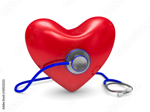 Stethoscope and heart on wh...
