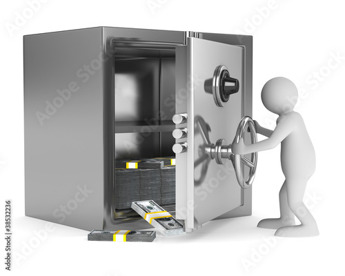 man and safe on white backg...