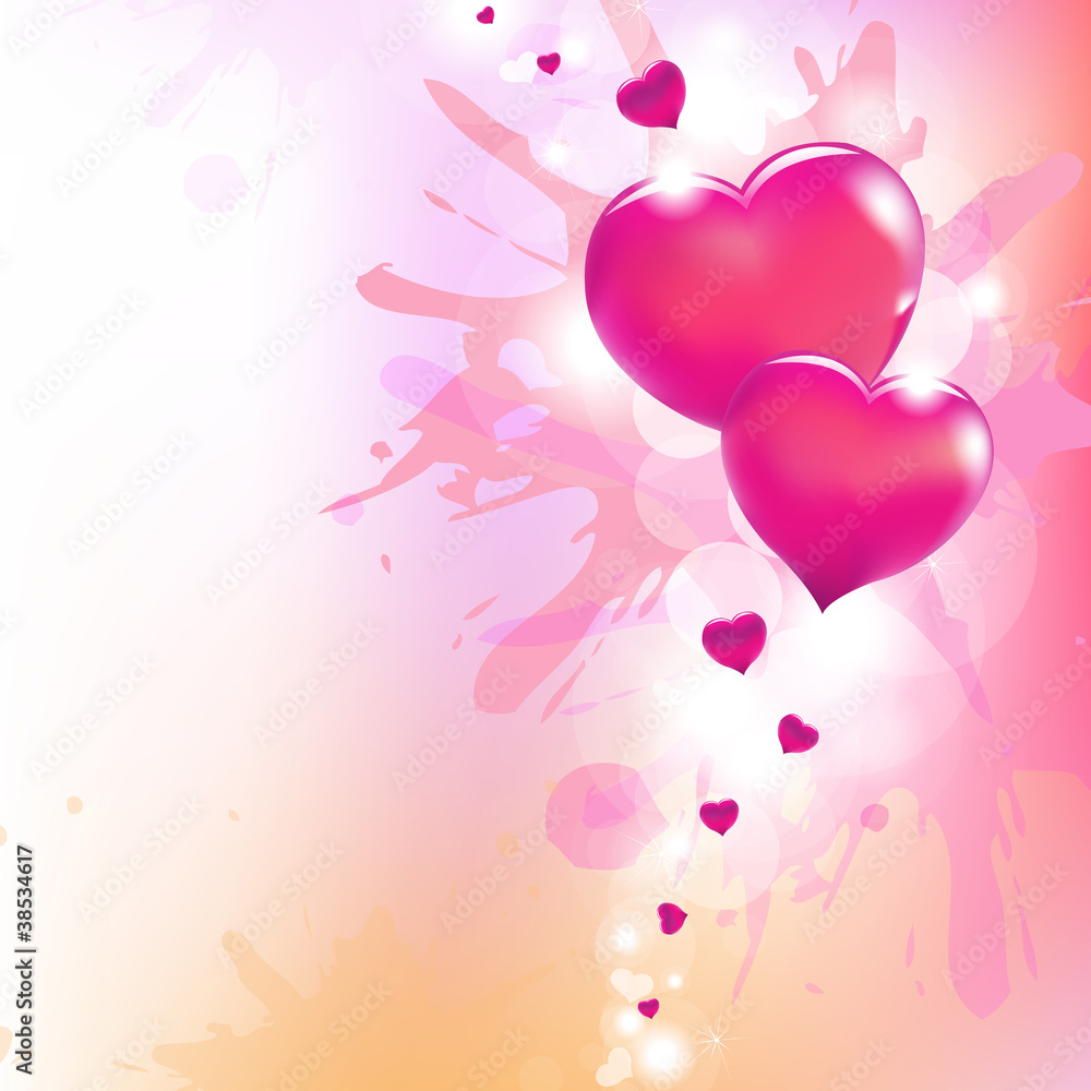 Valentines Hearts And Paint Splash