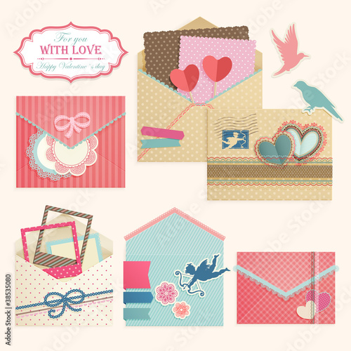 Valentine`s Day vintage envelops.