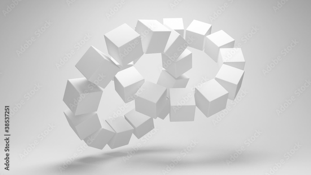 Abstract wheel of the cubes rotation. Seamless loop.