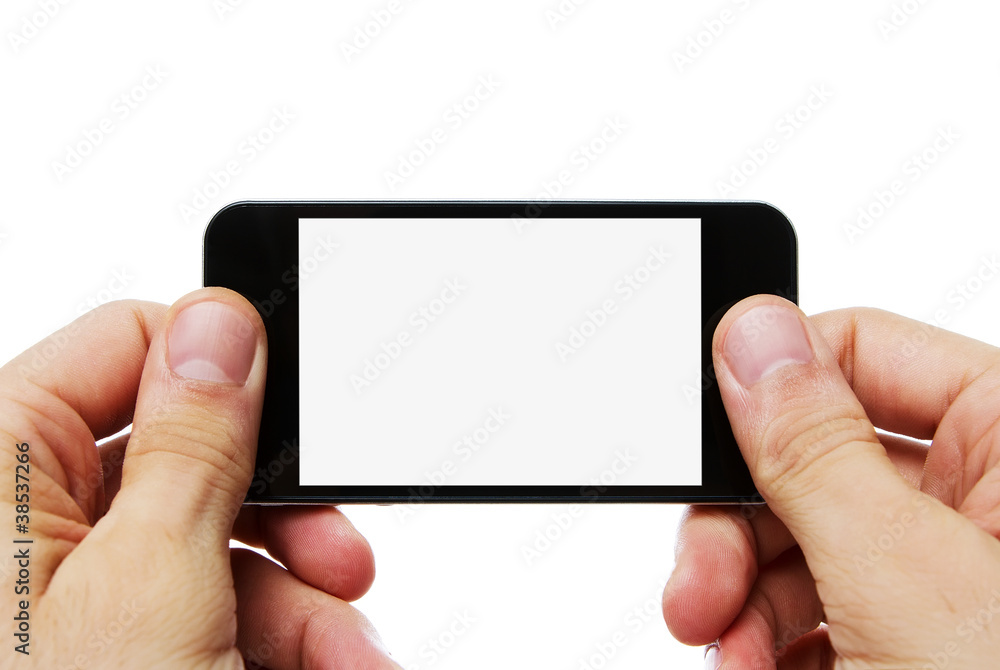 Human hands holding mobile phone with clipping path Human hands holding mobile phone with clipping path