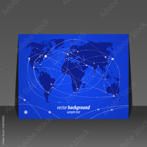 Vector illustration night travel world map flyer design