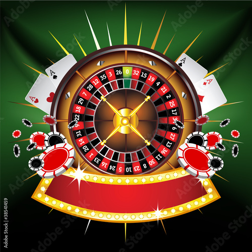 Casino gold-framed composition with roulette wheel