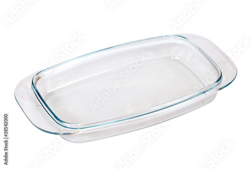 Glass cooking pan over white
