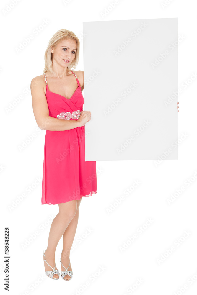 Beautiful young woman presenting an empty board Beautiful young woman presenting an empty board