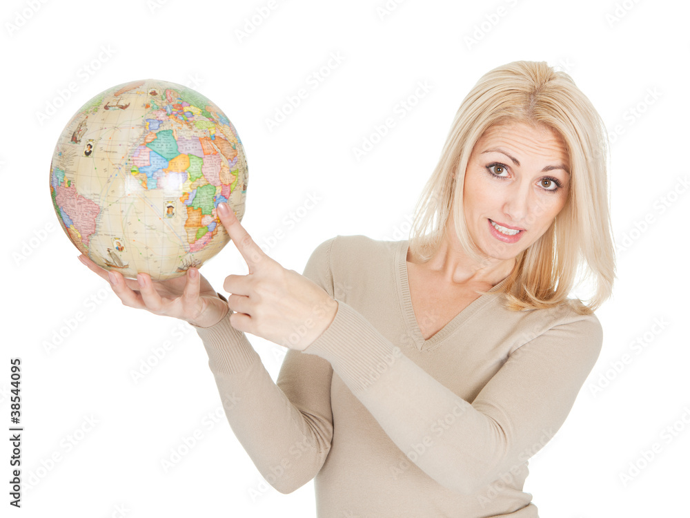 Portrait of beautiful woman holding a globe Portrait of beautiful woman holding a globe