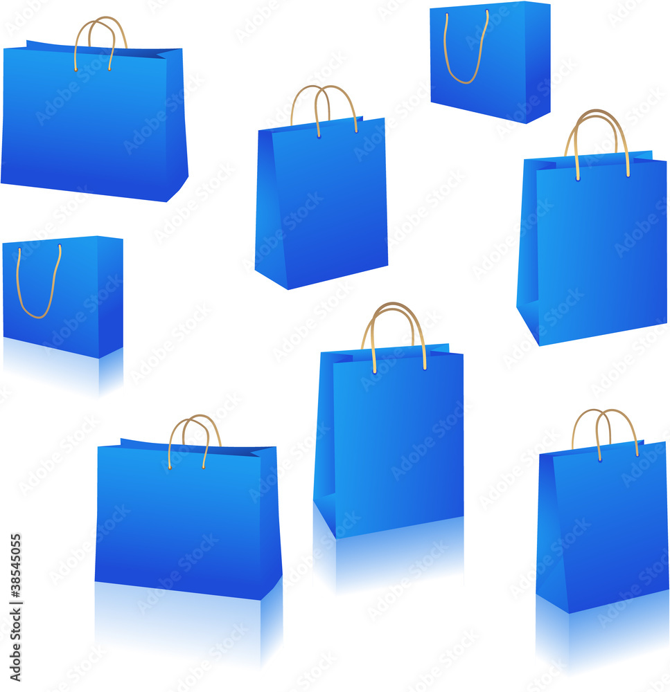 Blue paper bags vector set isolated on white vector Blue paper bags vector set isolated on white vector