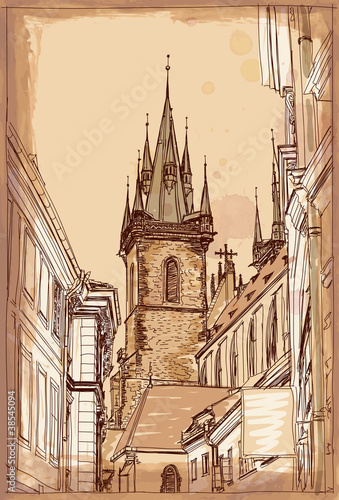 Fotografie Urban view - Prague, Czech Republic - a vector sketch
