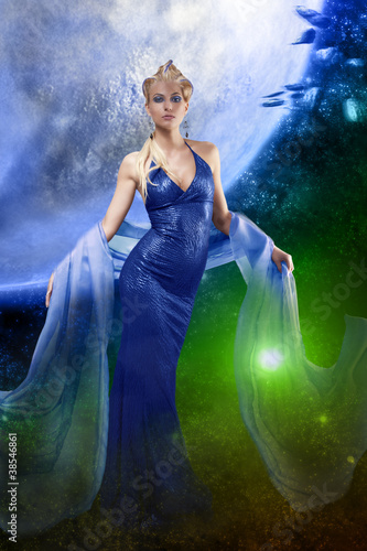 blonde E.T. woman in space