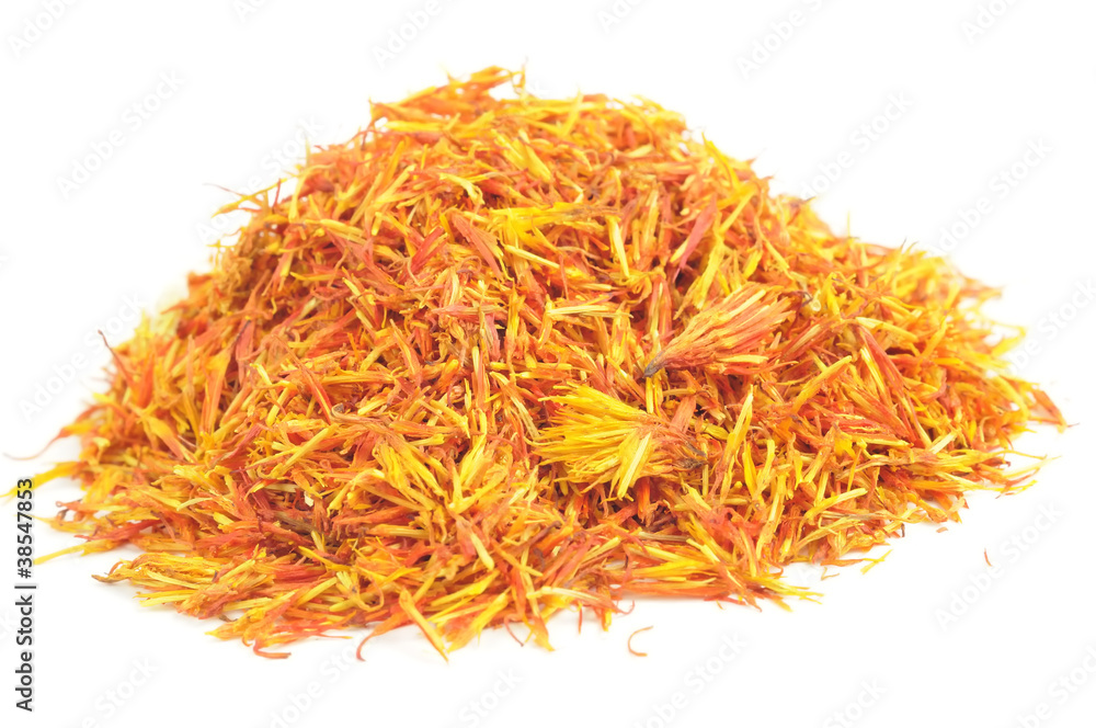 Pile of Safflower (Substitute for Saffron) Isolated on White