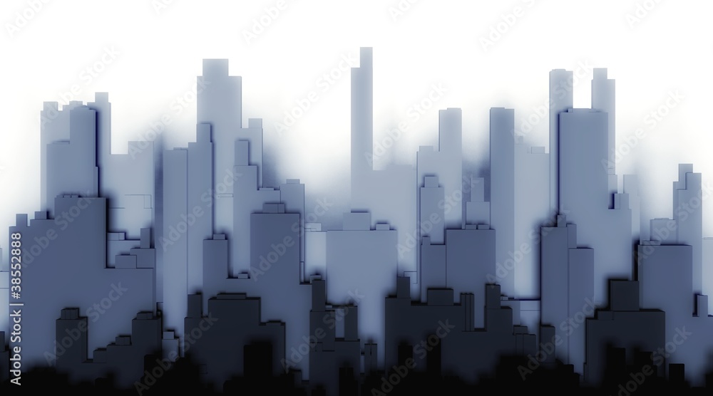 3d silhouette city on a white background