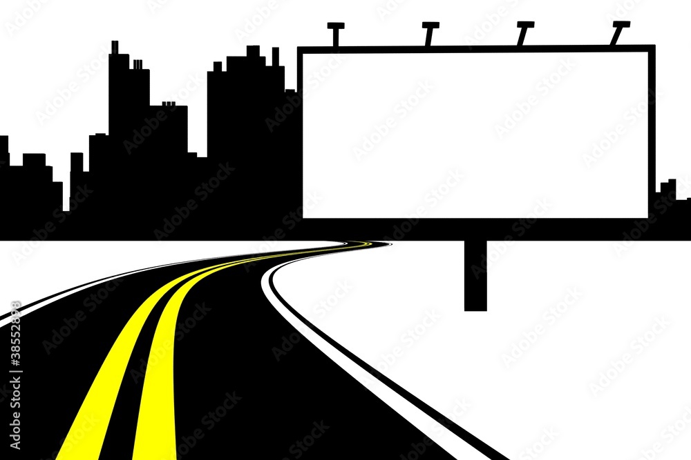 Billboard and road with city background