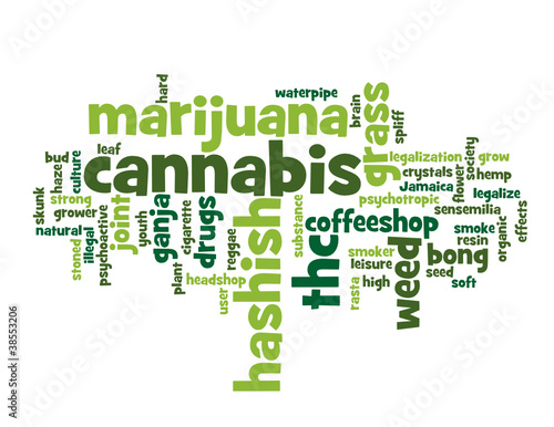 "CANNABIS" Tag Cloud (marijuana hashish joint drugs weed grass)