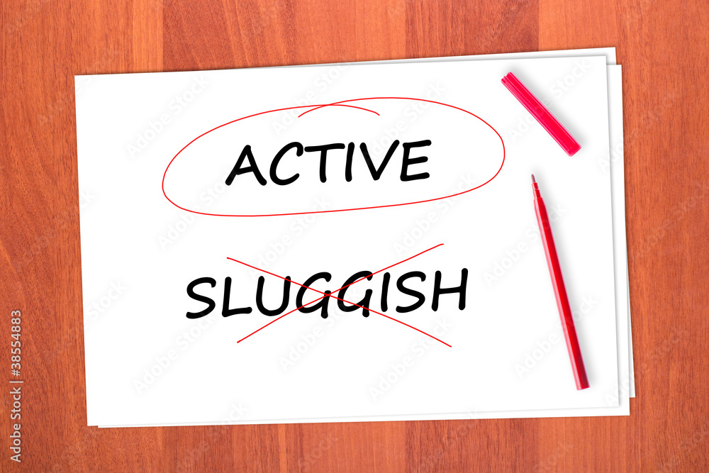 Chose the word ACTIVE, crossed out the word SLUGGISH Chose the word ACTIVE, crossed out the word SLUGGISH