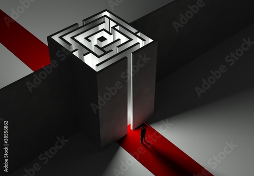 Businessman and Maze, 3d concept of problem and task photo