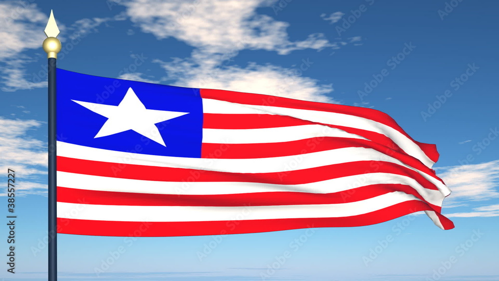 Flag Of Liberia on background of sky and flying clouds. Flag Of Liberia on background of sky and flying clouds.
