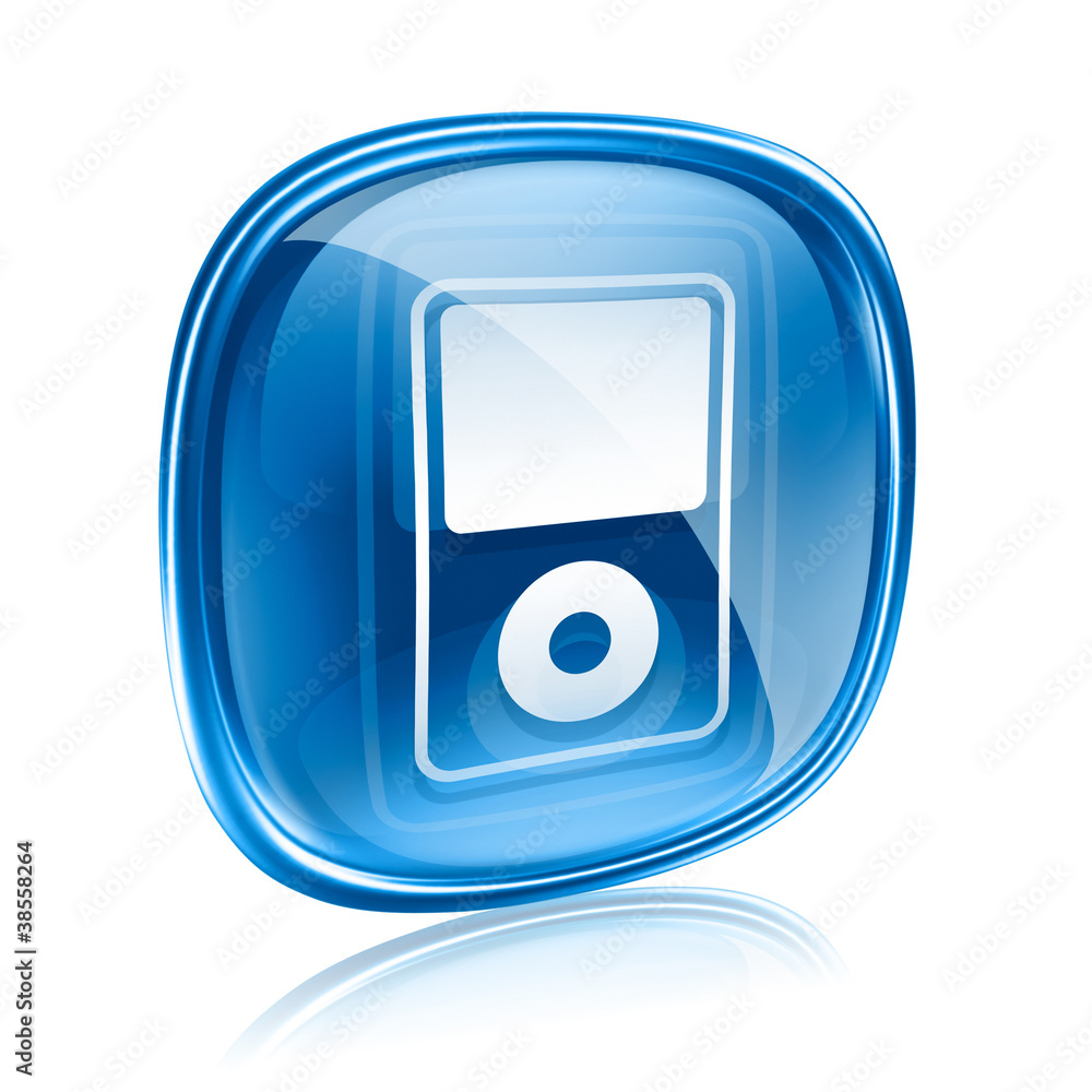 mp3 player blue glass, isolated on white background mp3 player blue glass, isolated on white background