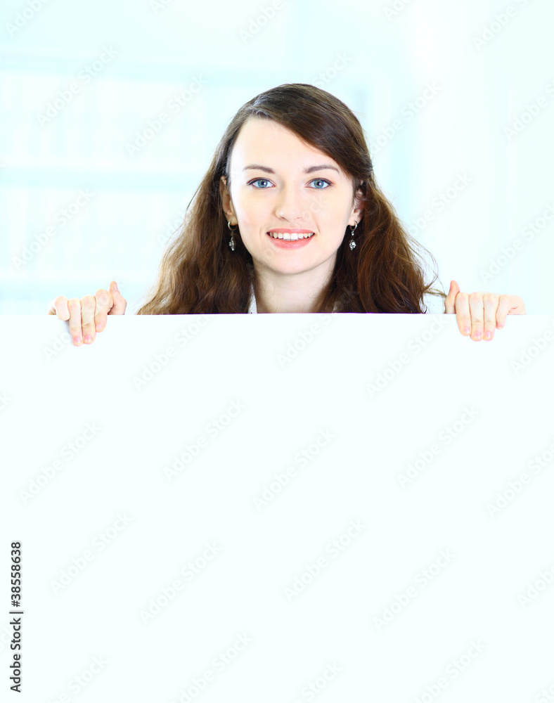 Nice business woman in the office of the shows poster Nice business woman in the office of the shows poster
