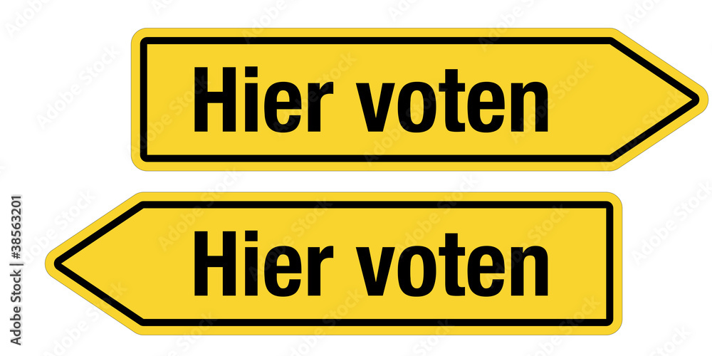 2 Pfeilschilder gelb HIER VOTEN
