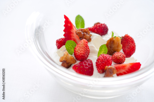 Close up of yogurt dessert
