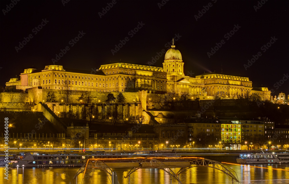 Buda castle night view, Budapest, Hungary