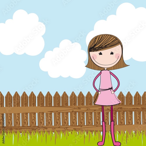cute girl with wooden fence