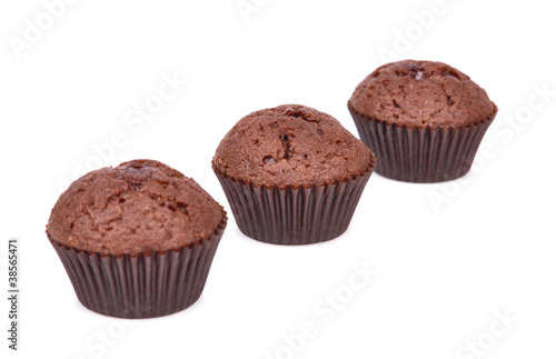 Chocolate muffin isolated on white background