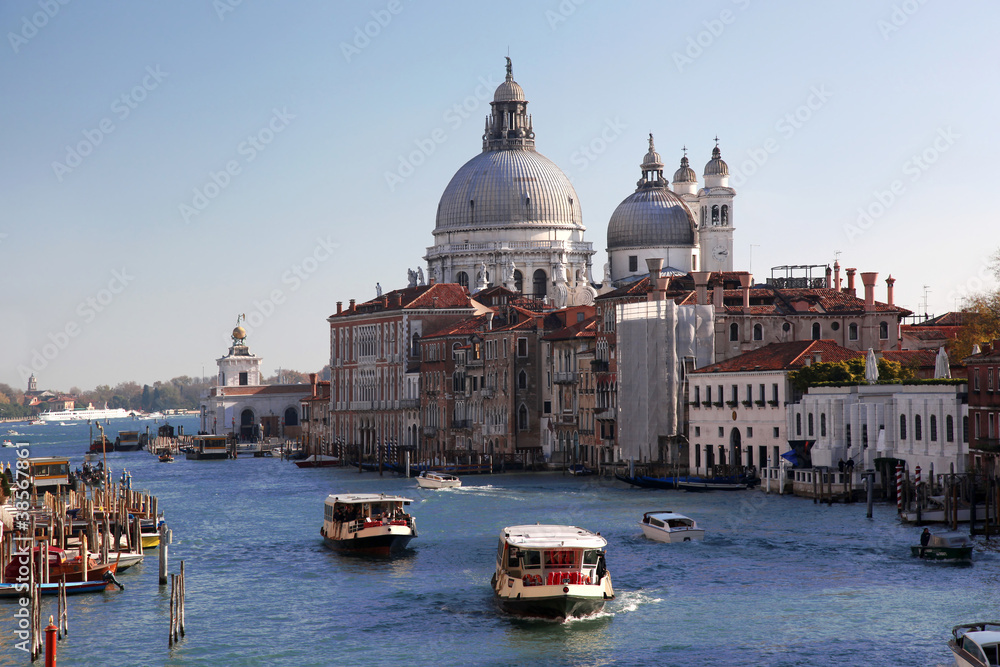 Venice with boats on Grand  canal in Italy