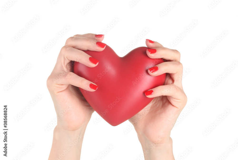 Obraz premium Red heart in woman's hands isolated on white