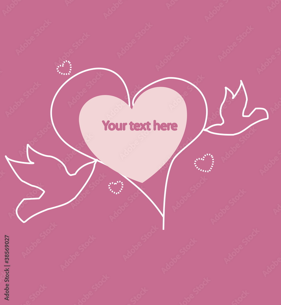 Pink love card with doves