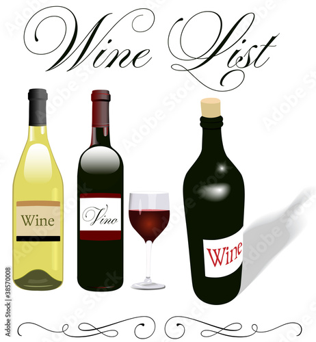 Wine list menu bottles glass design