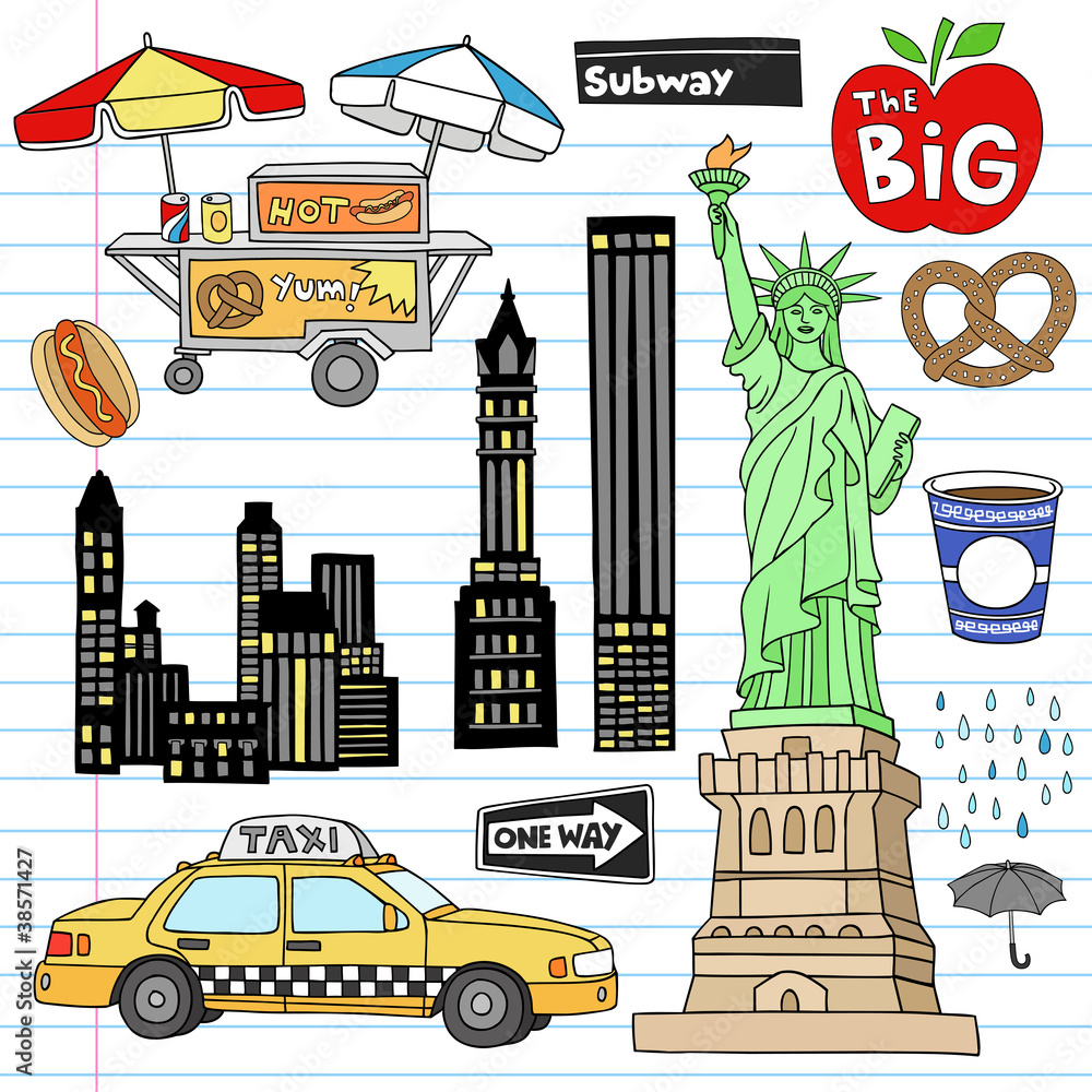 Obraz premium New York City Manhattan Notebook Doodles Vector
