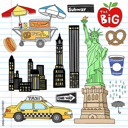 New York City Manhattan Notebook Doodles Vector