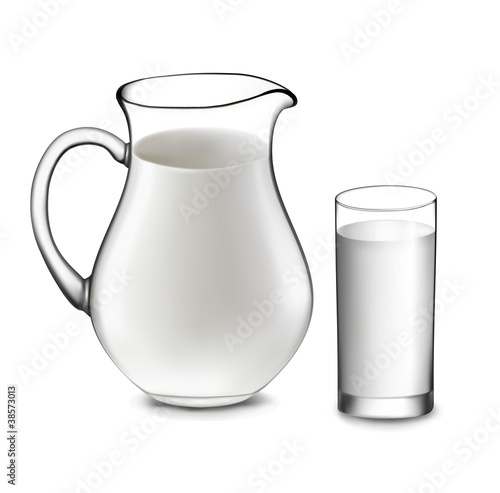 Milk jug and glass of milk. Vector