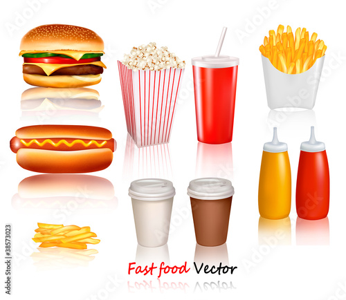 Big group of fast food products. Vector illustration