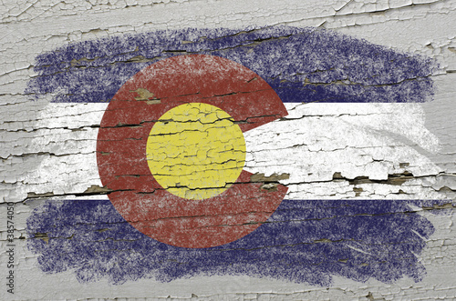 flag of US state of colorado on grunge wooden texture precise pa #38574050