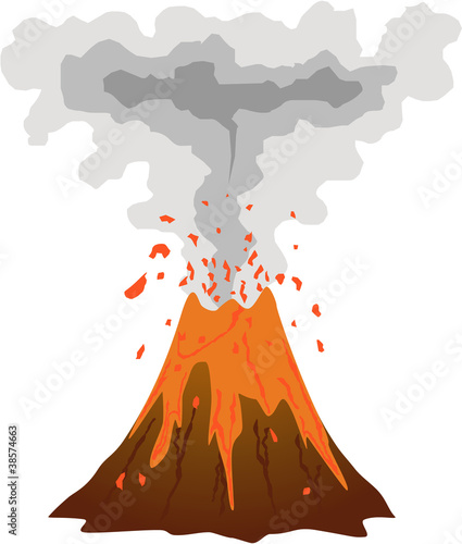 Smoking, erupting volcano icon isolated on white