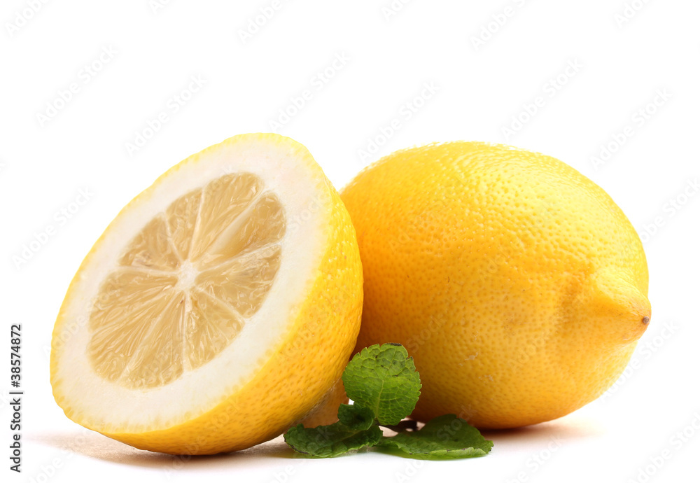 Fresh lemon with mint isolated on white Fresh lemon with mint isolated on white