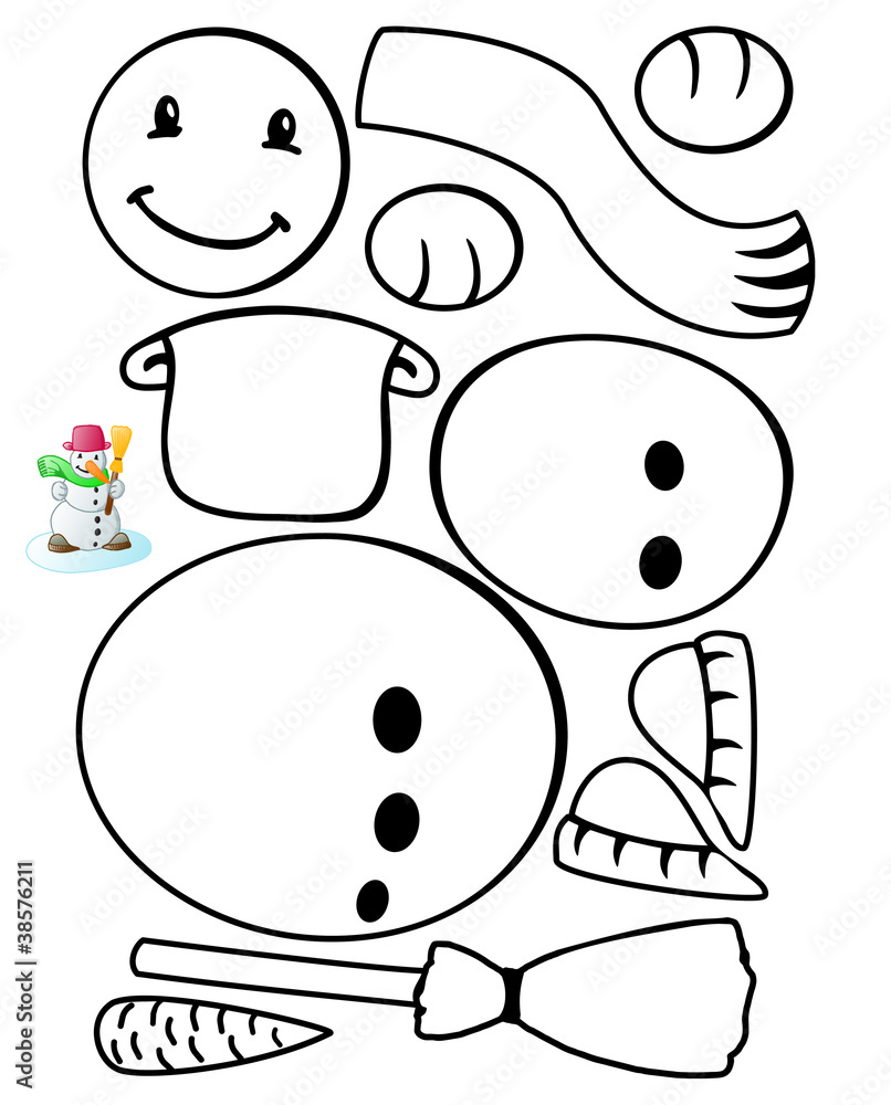 Schneemann / Vorlage zum Basteln Stock-Illustration | Adobe Stock