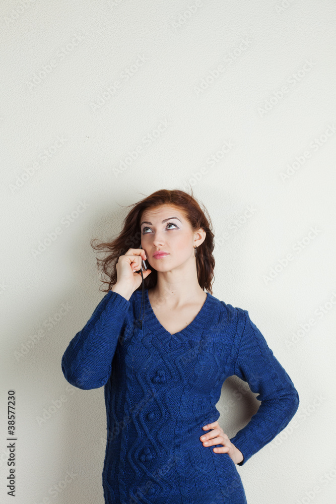 girl in blue on the phone girl in blue on the phone