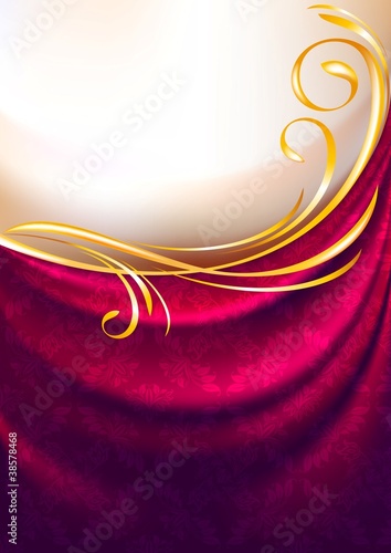 Pink fabric curtain with ornament, background, Eps10
