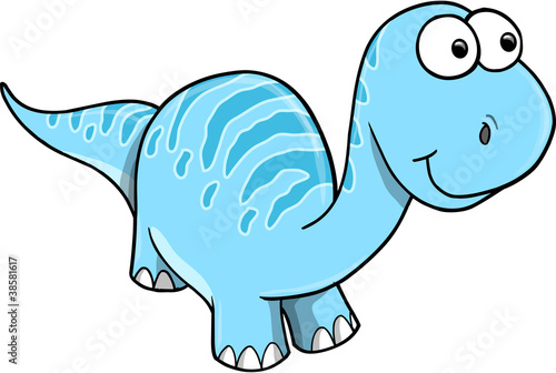 Silly Happy Blue Dinosaur Vector Illustration