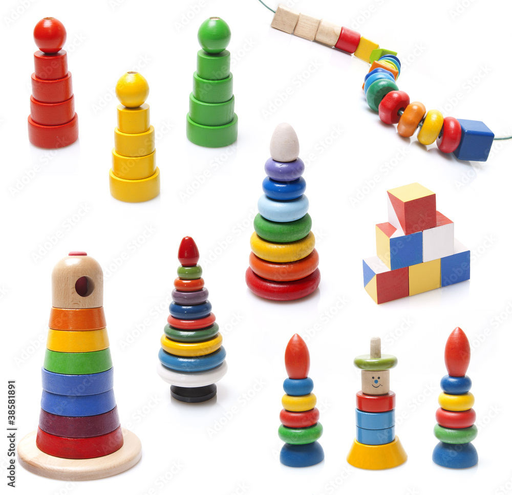 very many colorful wooden pyramidions fnd beads toy on white bac very many colorful wooden pyramidions fnd beads toy on white bac