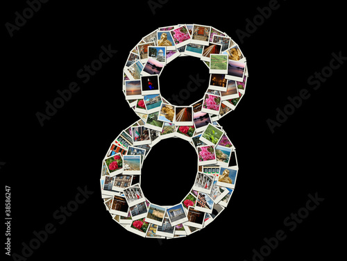 Photography Shape of  8 figure made like collage of travel photos