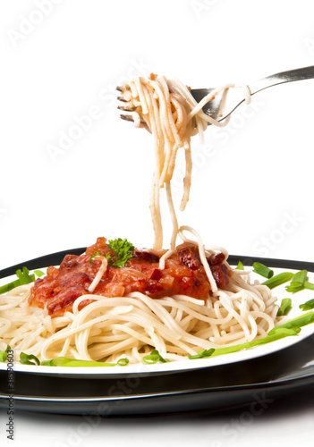 spaghetti with tomato sauce and sausage