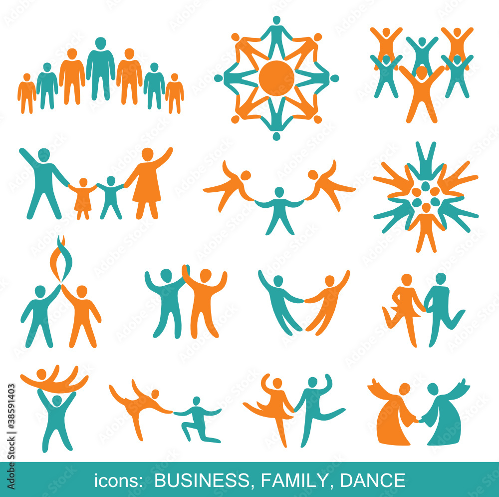 Set of icons: Business, Family, Dance.